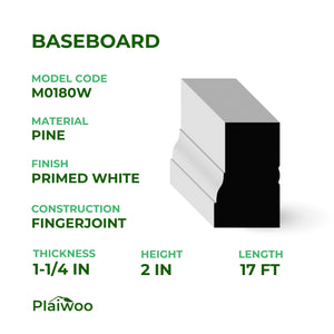 1-1/4 in x 2 in x 17 ft M0180W Primed White Pine Wood Brick Mould - Moulding - high-quality decorative trim for doors, windows, and interior finishing.