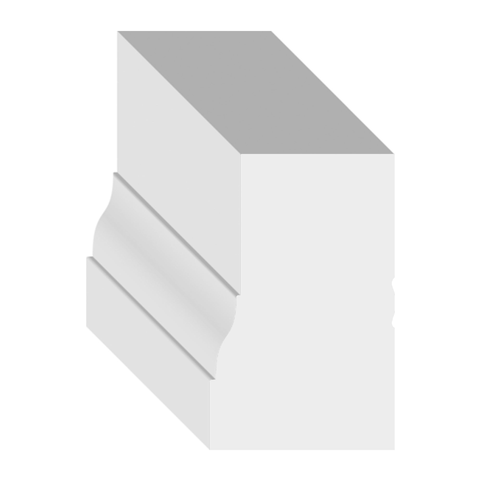 1-1/4 in x 2 in x 18 ft M0180A Primed White PVC Brick Mould - Moulding, durable composite construction with a smooth primed white finish for easy painting and installation.