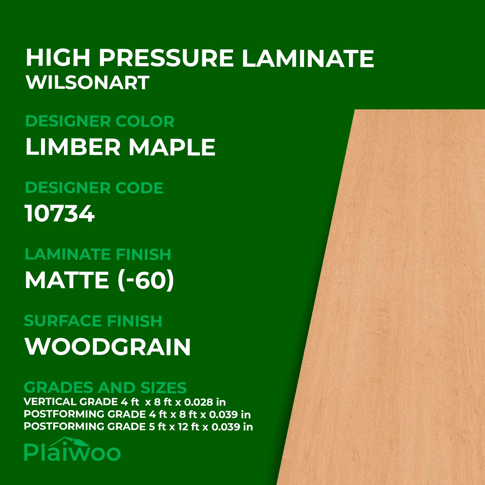 10734 Wilsonart Limber Maple (-60) Matte (-60) HPL 4 ft x 8 ft Laminate Sheets Specifications - Plaiwoo