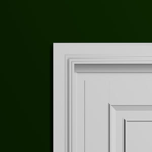 View of a room featuring the M0504A Primed White Pine Wood Casing Moulding installed, measuring 11/16 in x 2-3/16 in x 85 in, highlighting an elegant and clean finish, ideal for enhancing the aesthetics of any space.