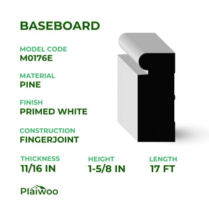 11/16 in x 1-5/8 in x 85 in M0176E Primed White Pine Wood Brick Mould - Moulding - high-quality decorative trim for doors, windows, and interior finishing.