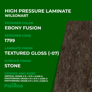 1799 Wilsonart Ebony Fusion (-07) Textured Gloss (-07) HPL 4 ft x 8 ft Laminate Sheets Specifications - Plaiwoo