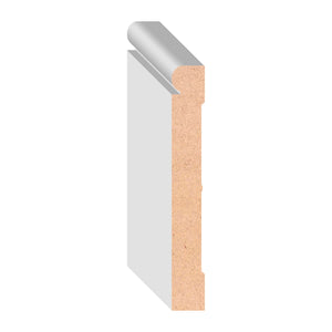 1/2 in x 5-1/4 in x 16 ft M0750V Primed White MDF-UL Baseboard - Moulding, durable composite construction with a smooth primed white finish for easy painting and installation.