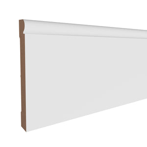 1/2 in x 5-1/4 in x 16 ft M0750V Primed White MDF-UL Baseboard - Moulding, durable composite construction with a smooth primed white finish for easy painting and installation.