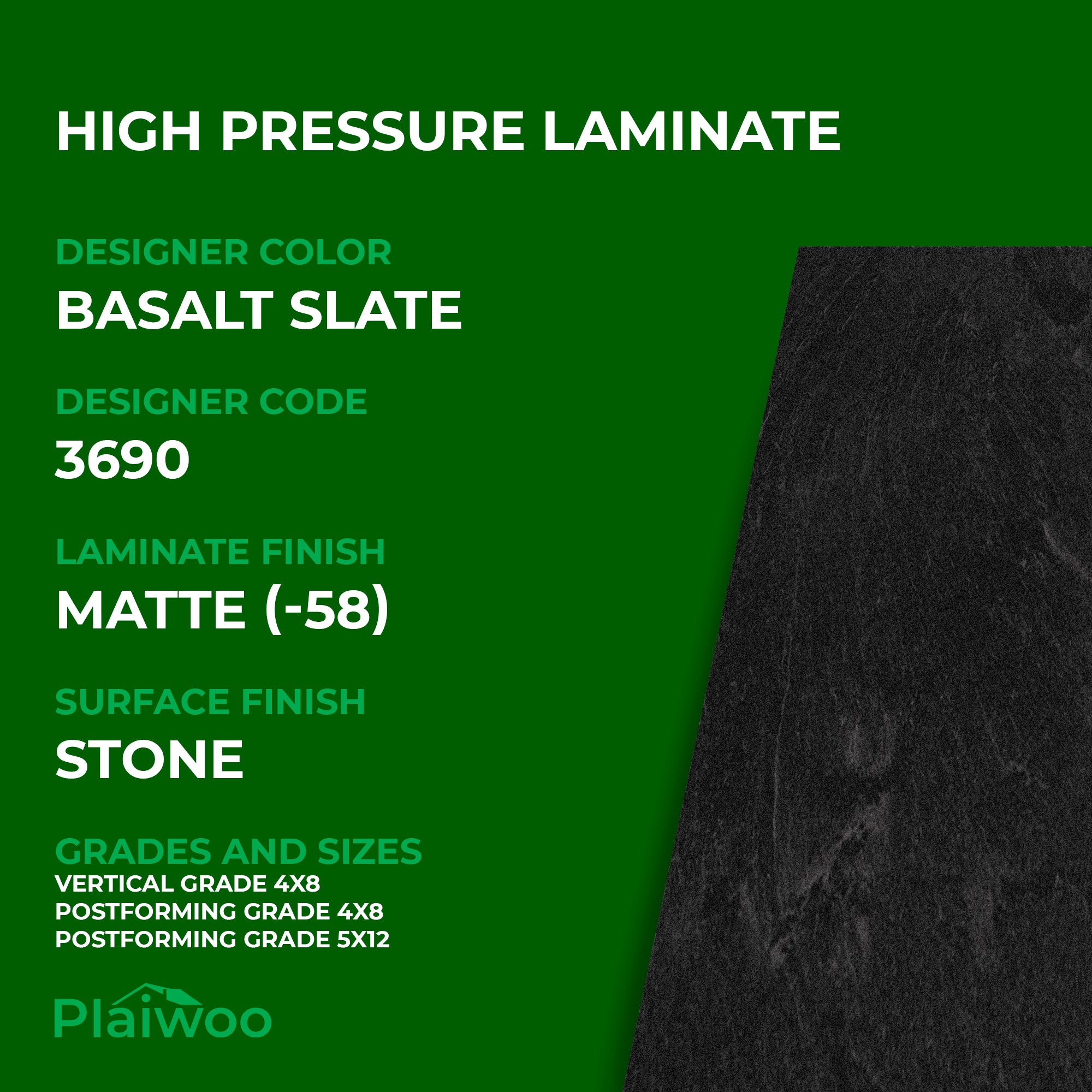 Formica Basalt Slate 3690 Matte HPL 4 ft x 8 ft Laminate Sheets Specifications - Plaiwoo