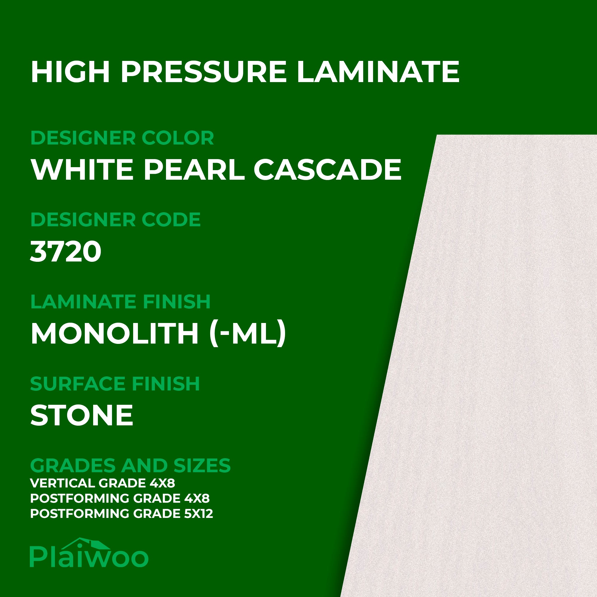 Formica White Pearl Cascade 3720 Monolith HPL 4 ft x 8 ft Laminate Sheets Specifications - Plaiwoo