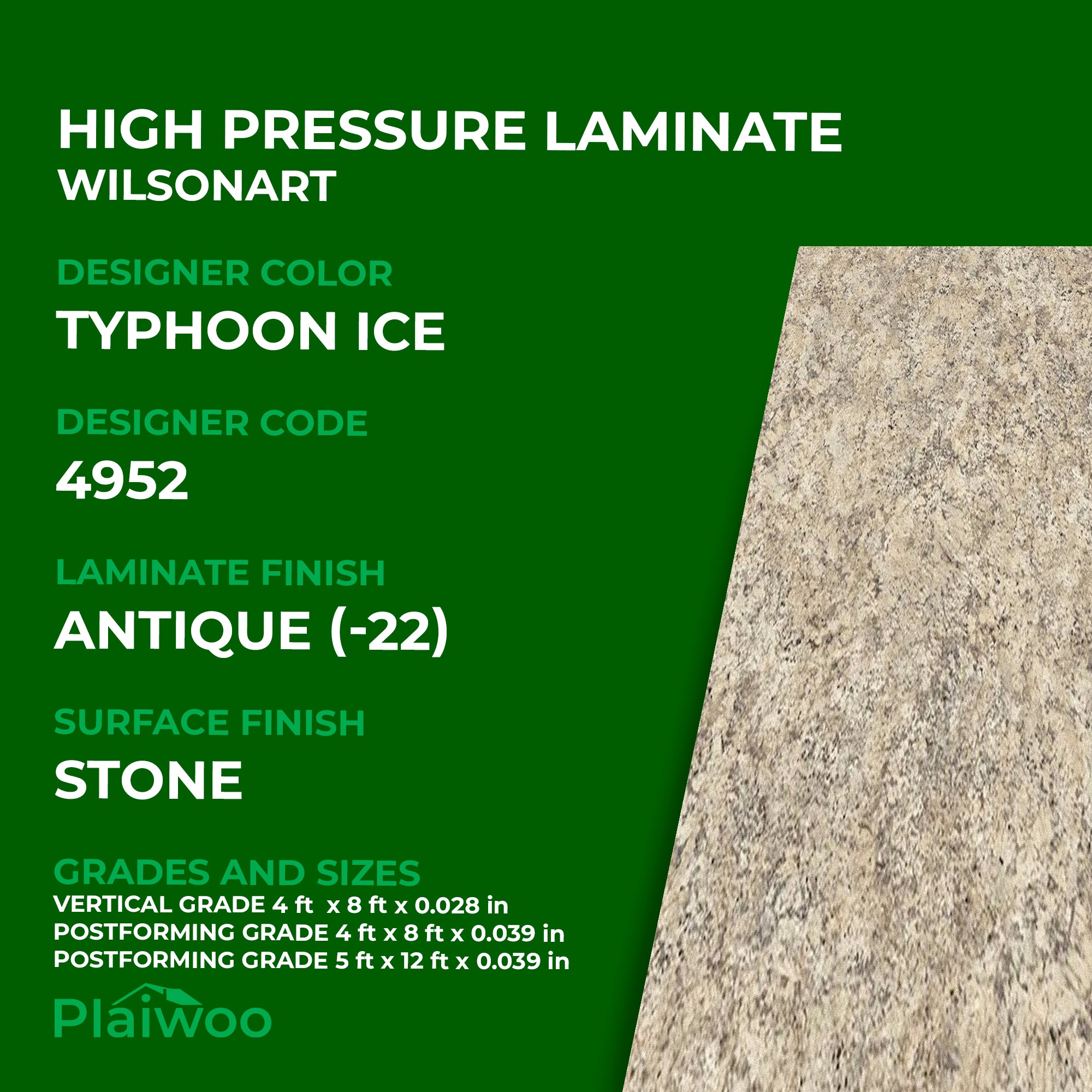 4952 Wilsonart Typhoon Ice (-22) Antique (-22) HPL 4 ft x 8 ft Laminate Sheets Specifications - Plaiwoo