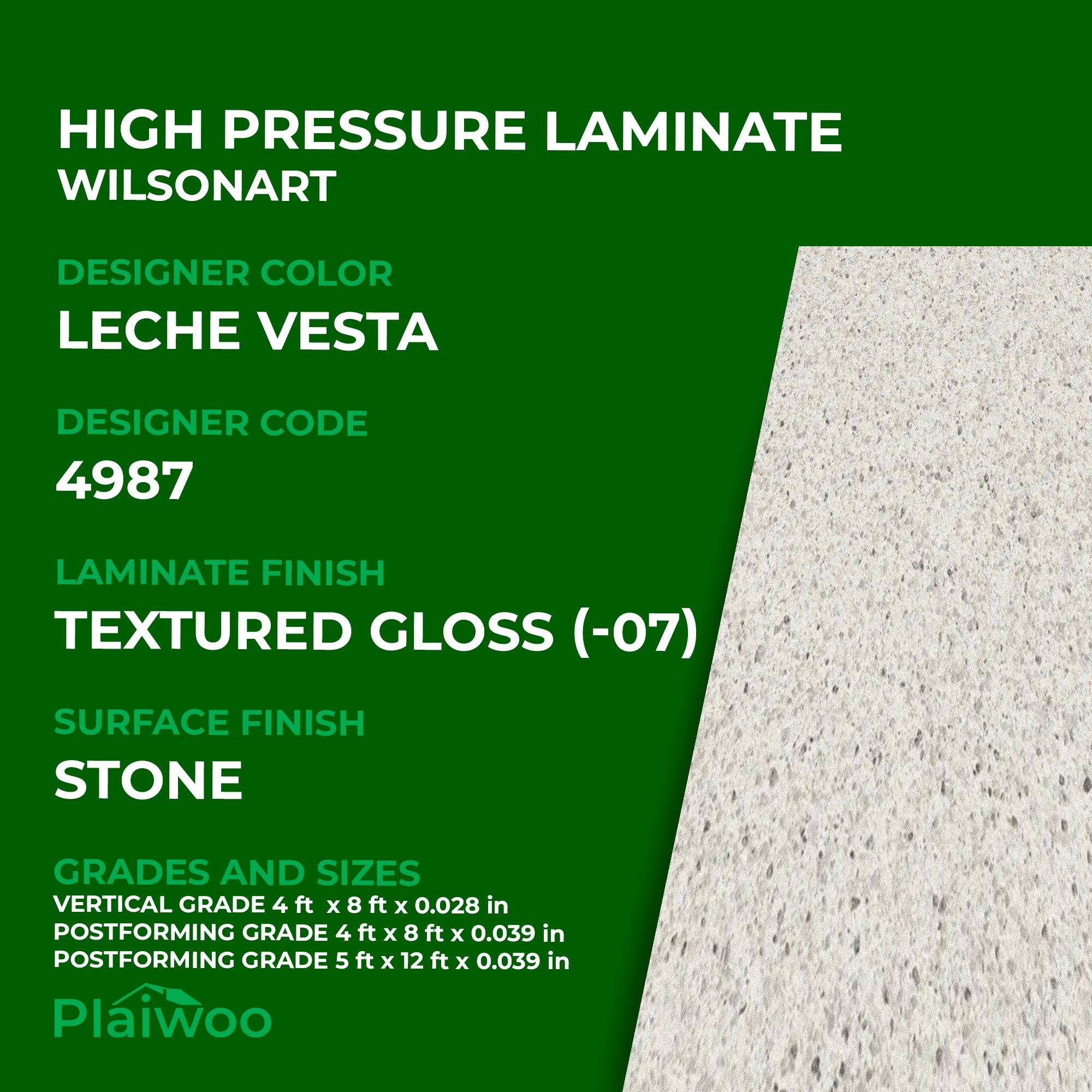 4987 Wilsonart Leche Vesta (-07) Textured Gloss (-07) HPL 4 ft x 8 ft Laminate Sheets Specifications - Plaiwoo