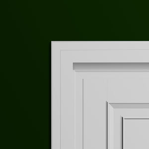 View of a room featuring the M8068B Primed White Pine Wood Casing Moulding installed, measuring 5/8 in x 3-1/2 in x 17 ft, highlighting an elegant and clean finish, ideal for enhancing the aesthetics of any space.