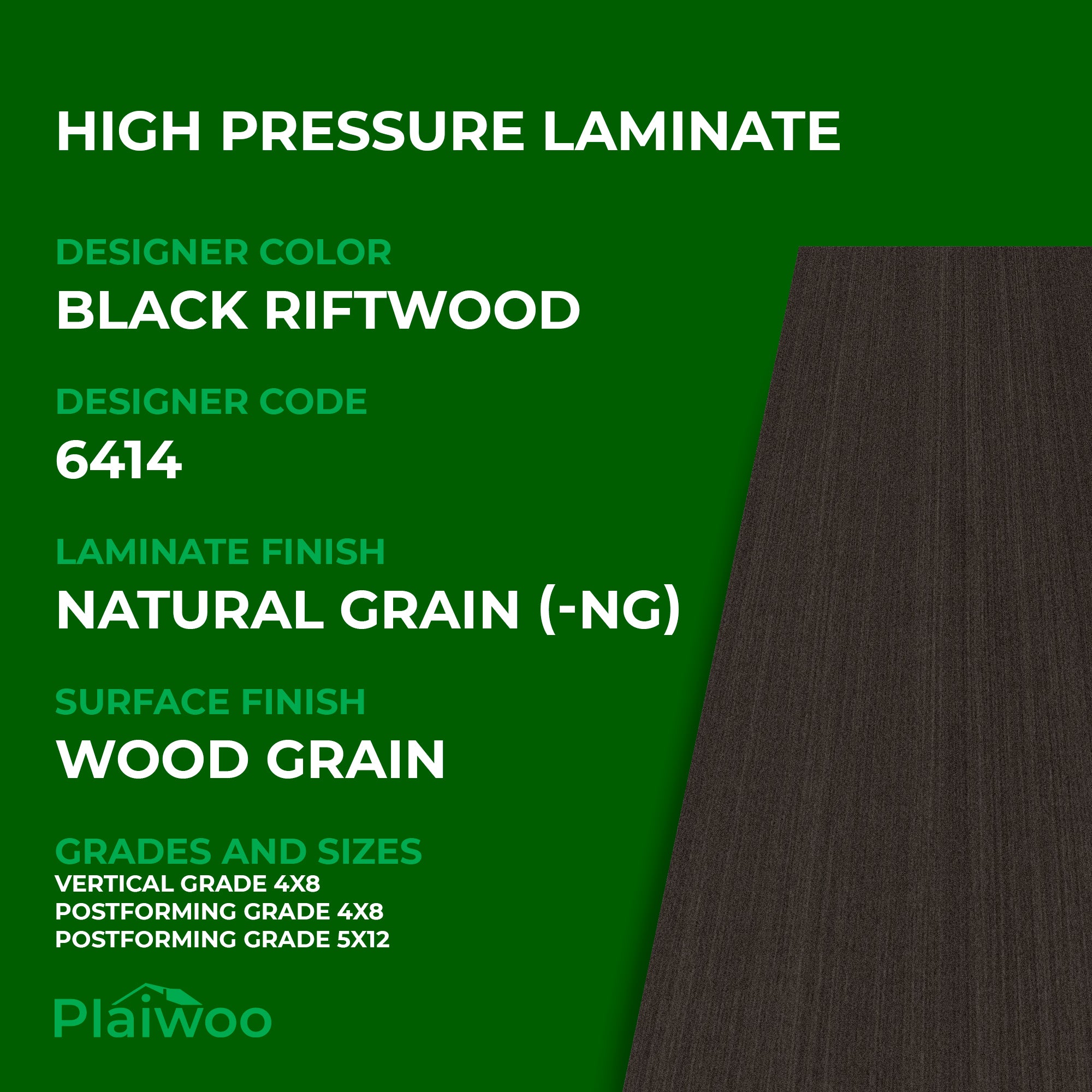 Formica Black Riftwood 6414 Natural Grain HPL 4 ft x 8 ft Laminate Sheets Specifications - Plaiwoo