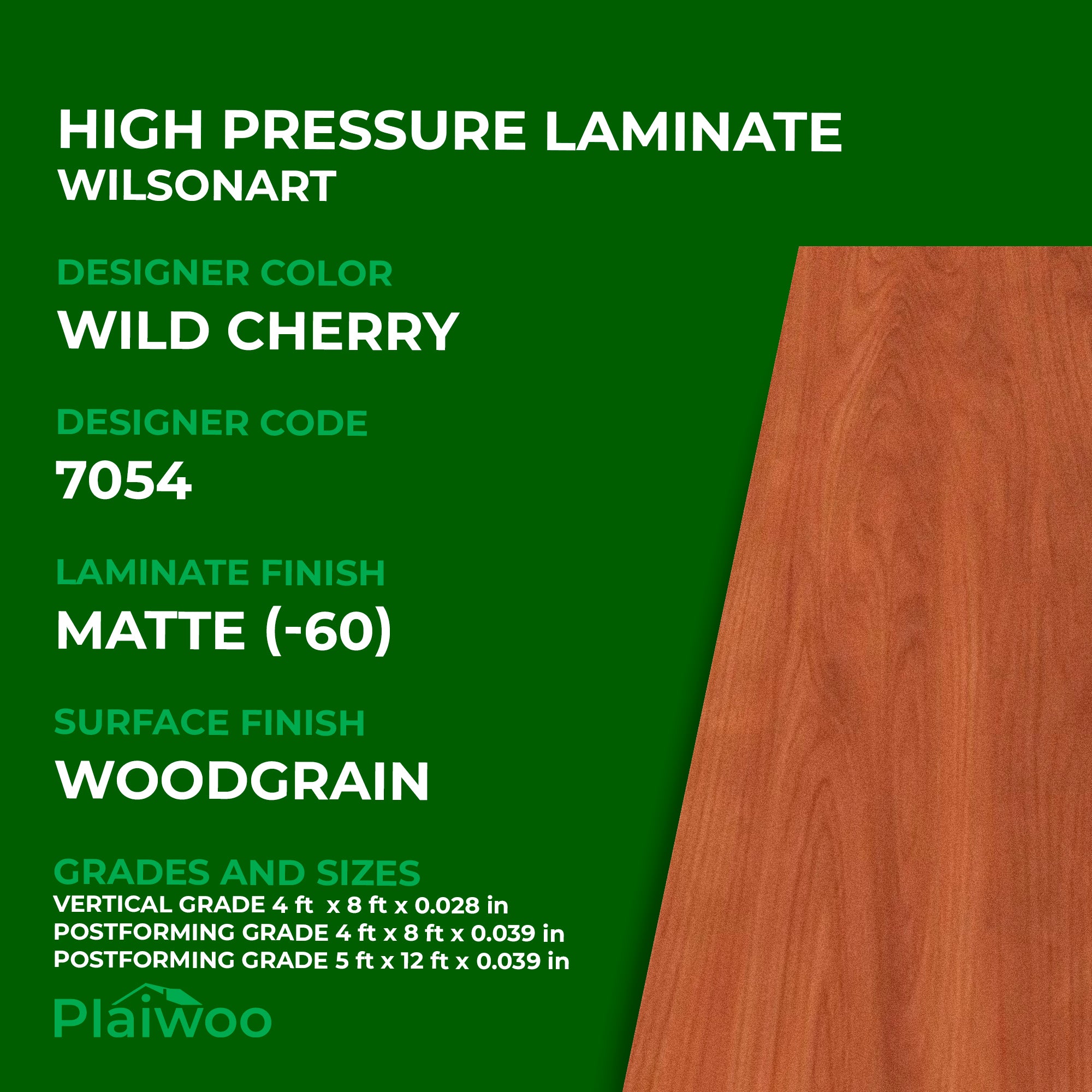 7054 Wilsonart Wild Cherry (-60) Matte (-60) HPL 4 ft x 8 ft Laminate Sheets Specifications - Plaiwoo