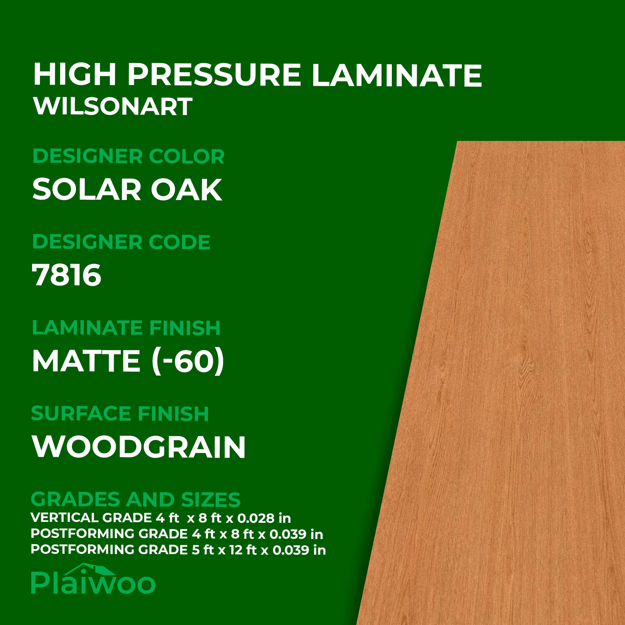 7816 Wilsonart Solar Oak (-60) Matte (-60) HPL 4 ft x 8 ft Laminate Sheets Specifications - Plaiwoo