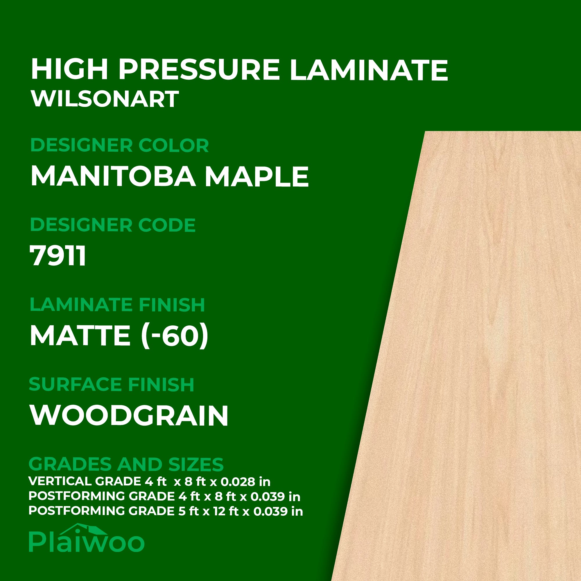 7911 Wilsonart Manitoba Maple (-60) Matte (-60) HPL 4 ft x 8 ft Laminate Sheets Specifications - Plaiwoo