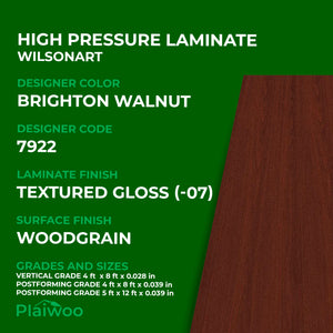 7922 Wilsonart Brighton Walnut (-07) Textured Gloss (-07) HPL 4 ft x 8 ft Laminate Sheets Specifications - Plaiwoo