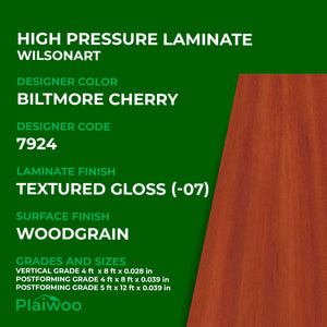 7924 Wilsonart Biltmore Cherry (-07) Textured Gloss (-07) HPL 4 ft x 8 ft Laminate Sheets Specifications - Plaiwoo