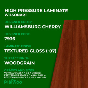7936 Wilsonart Williamsburg Cherry (-07) Textured Gloss (-07) HPL 4 ft x 8 ft Laminate Sheets Specifications - Plaiwoo