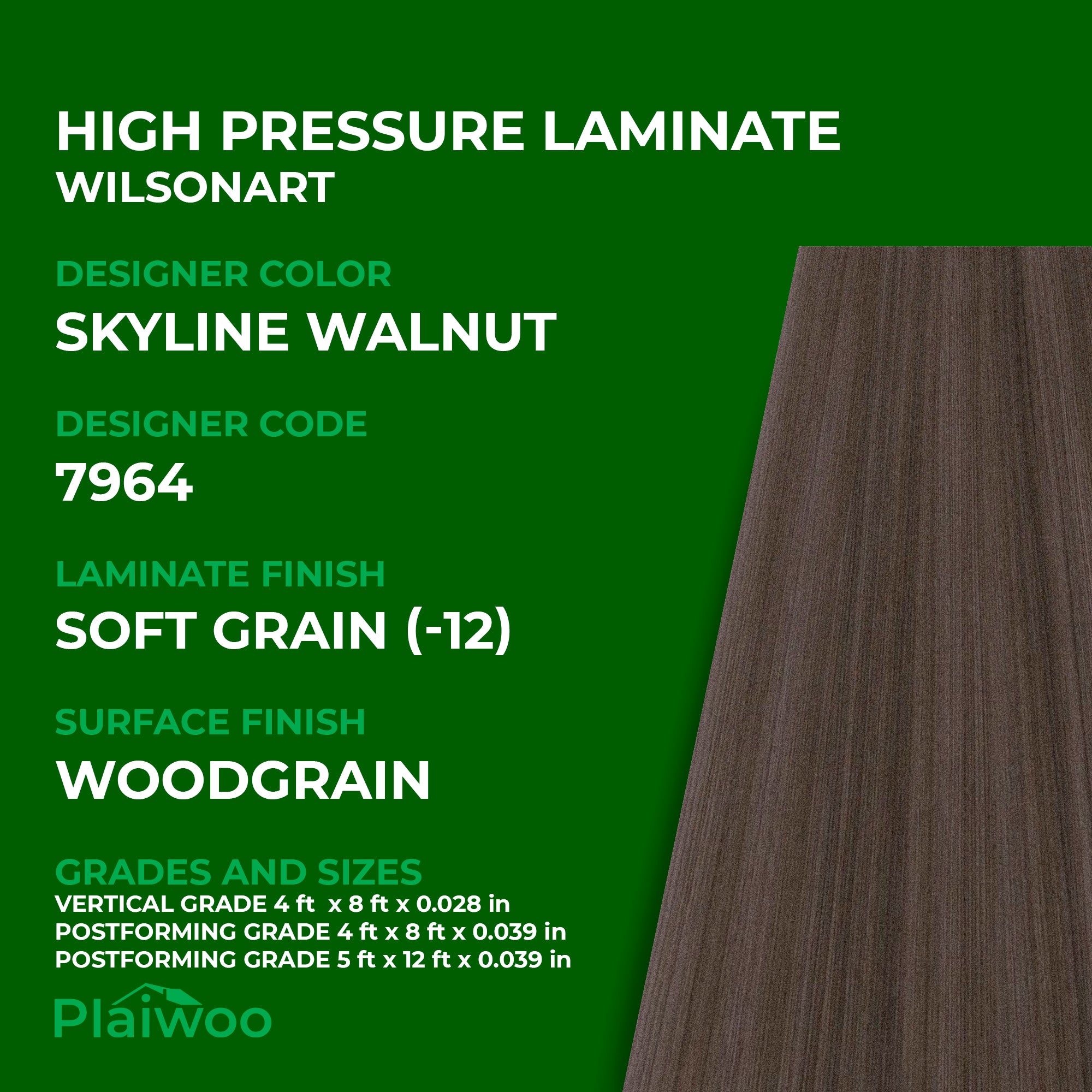 7964 Wilsonart Skyline Walnut (-12) Soft Grain (-12) HPL 4 ft x 8 ft Laminate Sheets Specifications - Plaiwoo