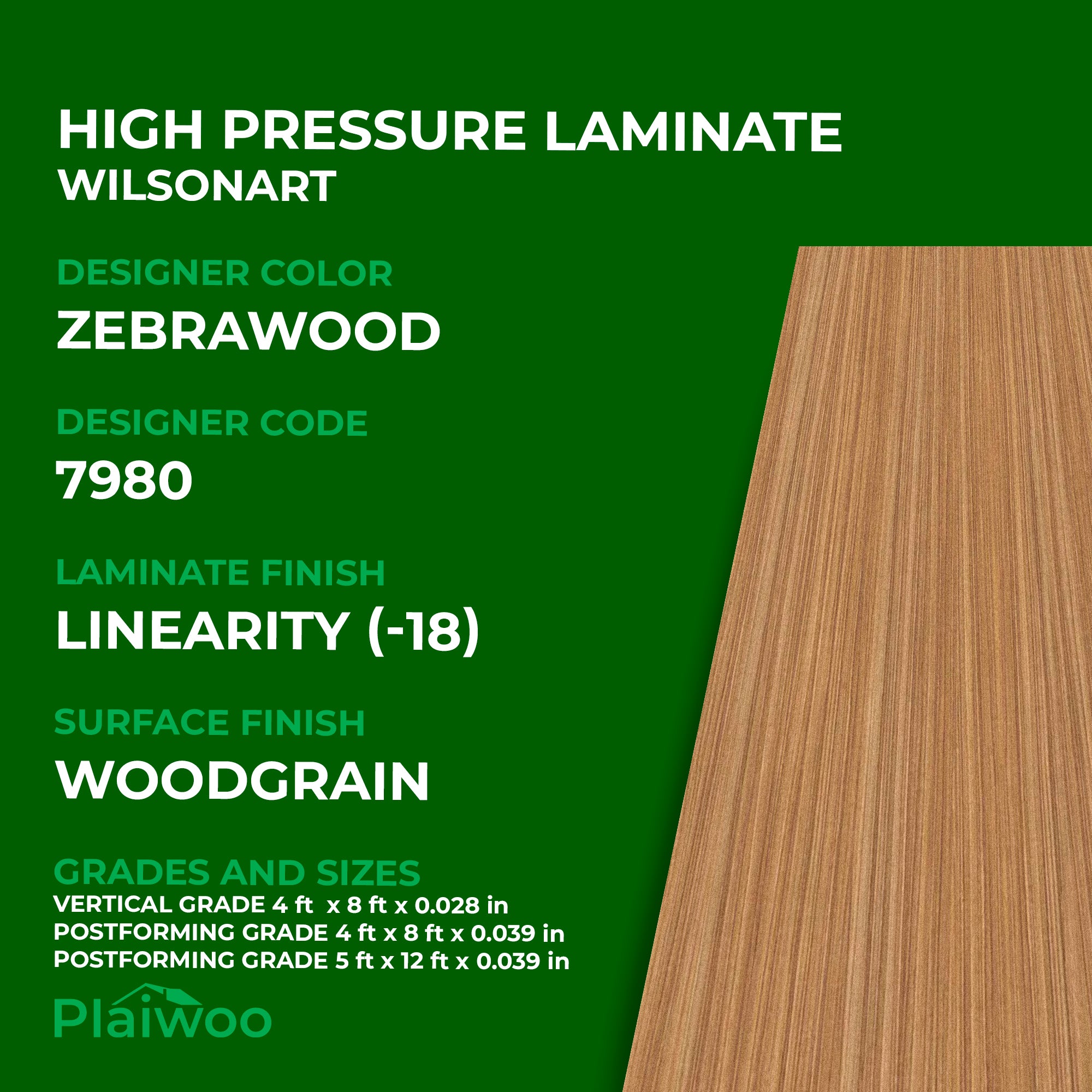 7980 Wilsonart Zebrawood (-18) Linearity (-18) HPL 4 ft x 8 ft Laminate Sheets Specifications - Plaiwoo