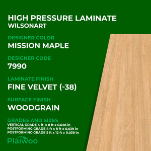 7990 Wilsonart Mission Maple (-38) Fine Velvet (-38) HPL 4 ft x 8 ft Laminate Sheets Specifications - Plaiwoo