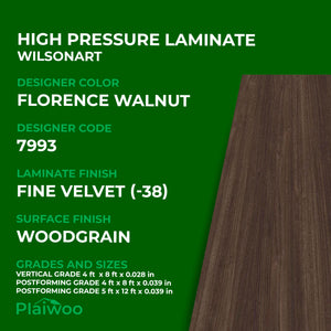7993 Wilsonart Florence Walnut (-38) Fine Velvet (-38) HPL 4 ft x 8 ft Laminate Sheets Specifications - Plaiwoo
