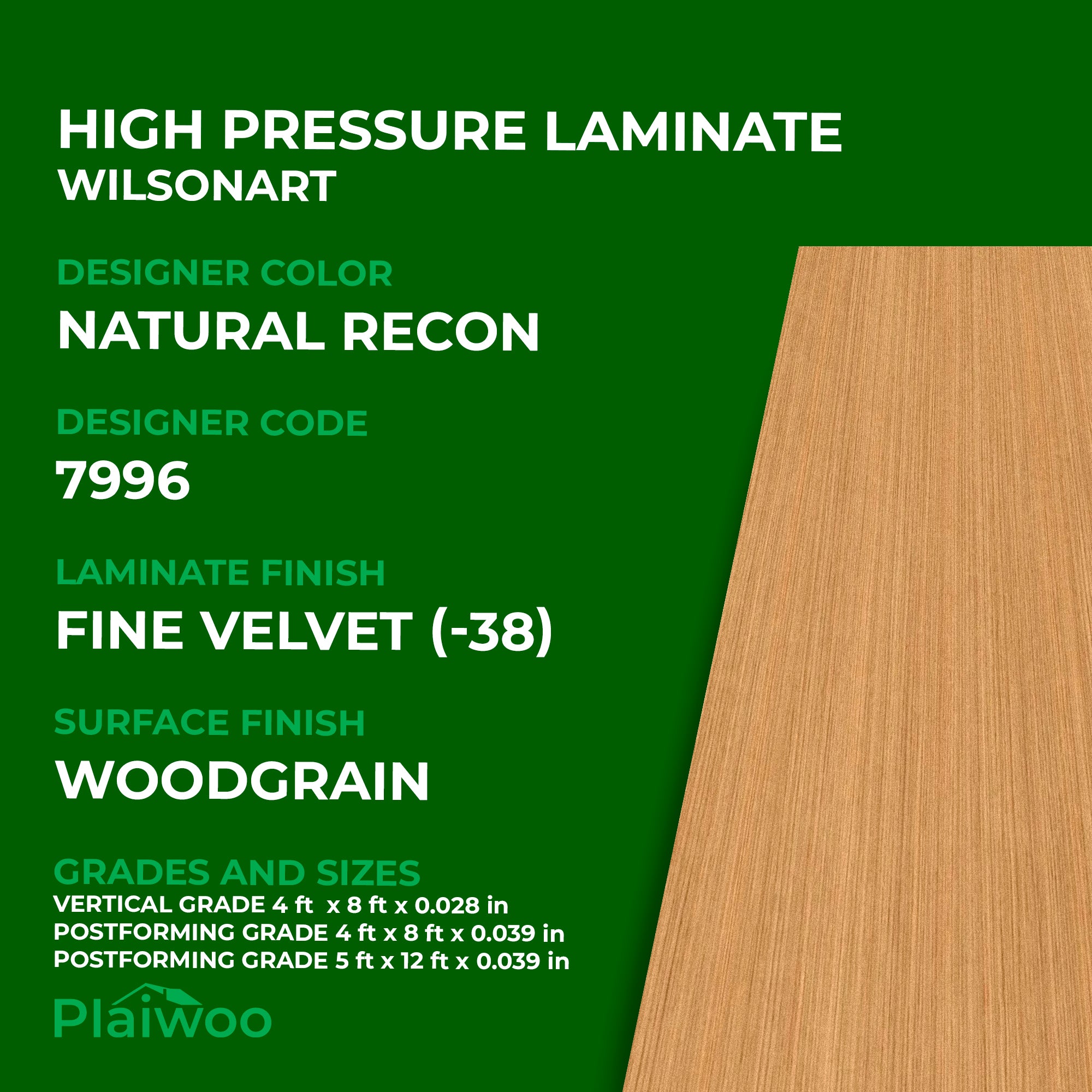 7996 Wilsonart Natural Recon (-38) Fine Velvet (-38) HPL 4 ft x 8 ft Laminate Sheets Specifications - Plaiwoo