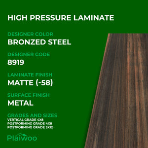 Formica Bronzed Steel 8919 Matte HPL 4 ft x 8 ft Laminate Sheets Specifications - Plaiwoo