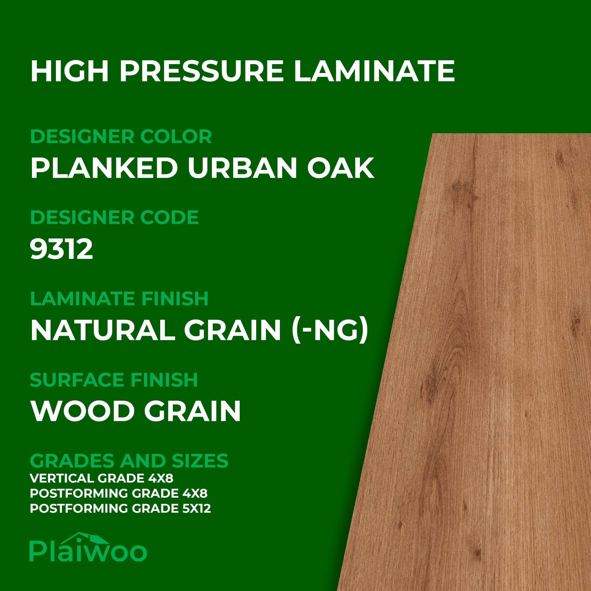 Formica Planked Urban Oak 9312 Natural Grain HPL 4 ft x 8 ft Laminate Sheets Specifications - Plaiwoo