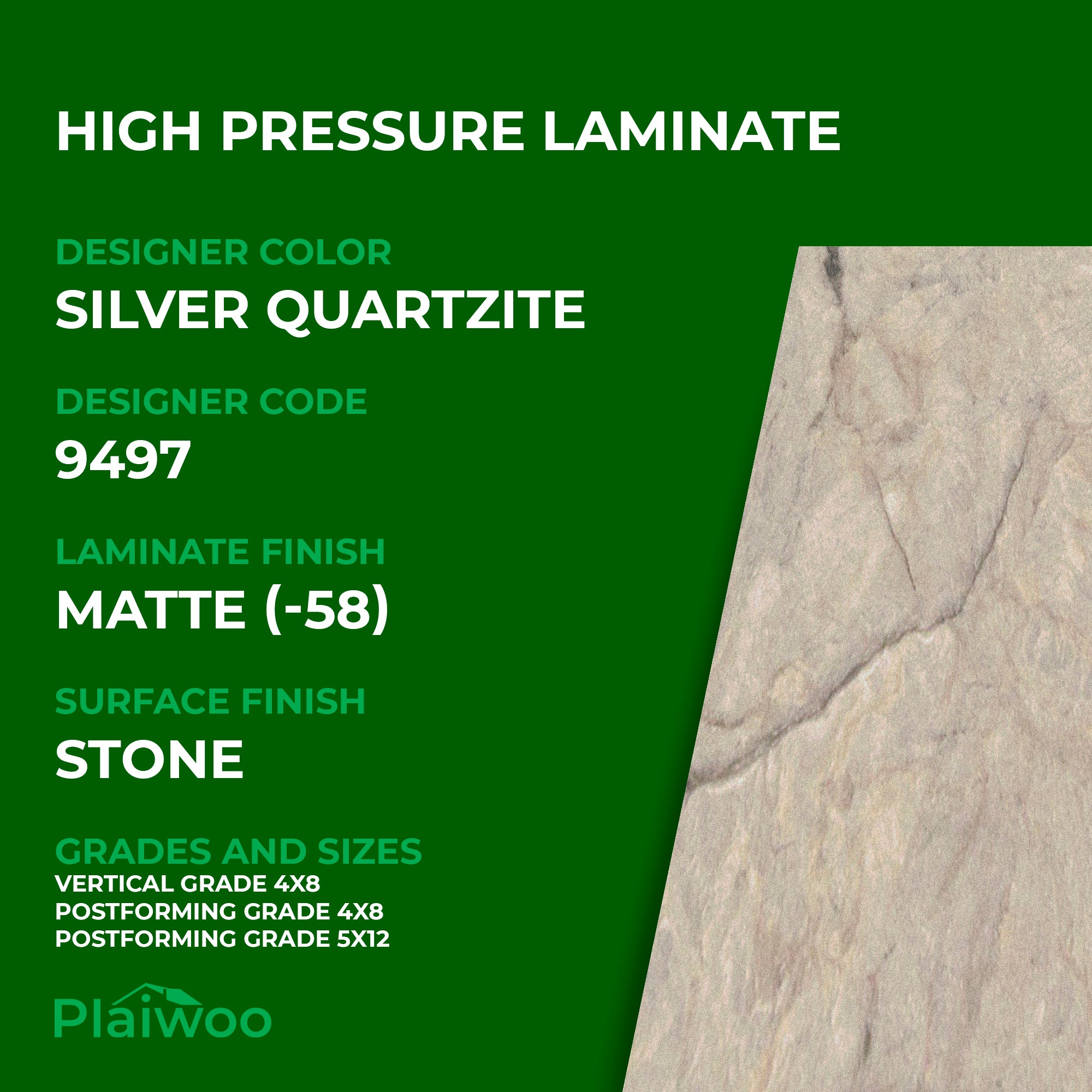 Formica Silver Quartzite 9497 Matte HPL 4 ft x 8 ft Laminate Sheets Specifications - Plaiwoo