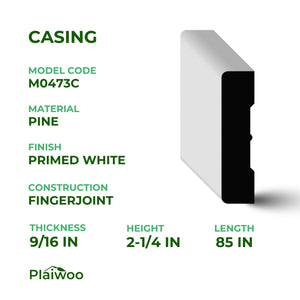 9/16 in x 2-1/4 in x 85 in M0473C Primed White Pine Wood Casing - Moulding - high-quality decorative trim for doors, windows, and interior finishing.
