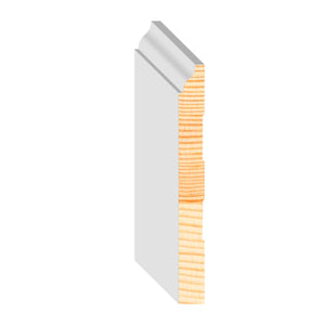 9/16 in x 5-1/4 in x 16 ft M5180P Primed White Pine Wood Baseboard - Moulding, durable composite construction with a smooth primed white finish for easy painting and installation.