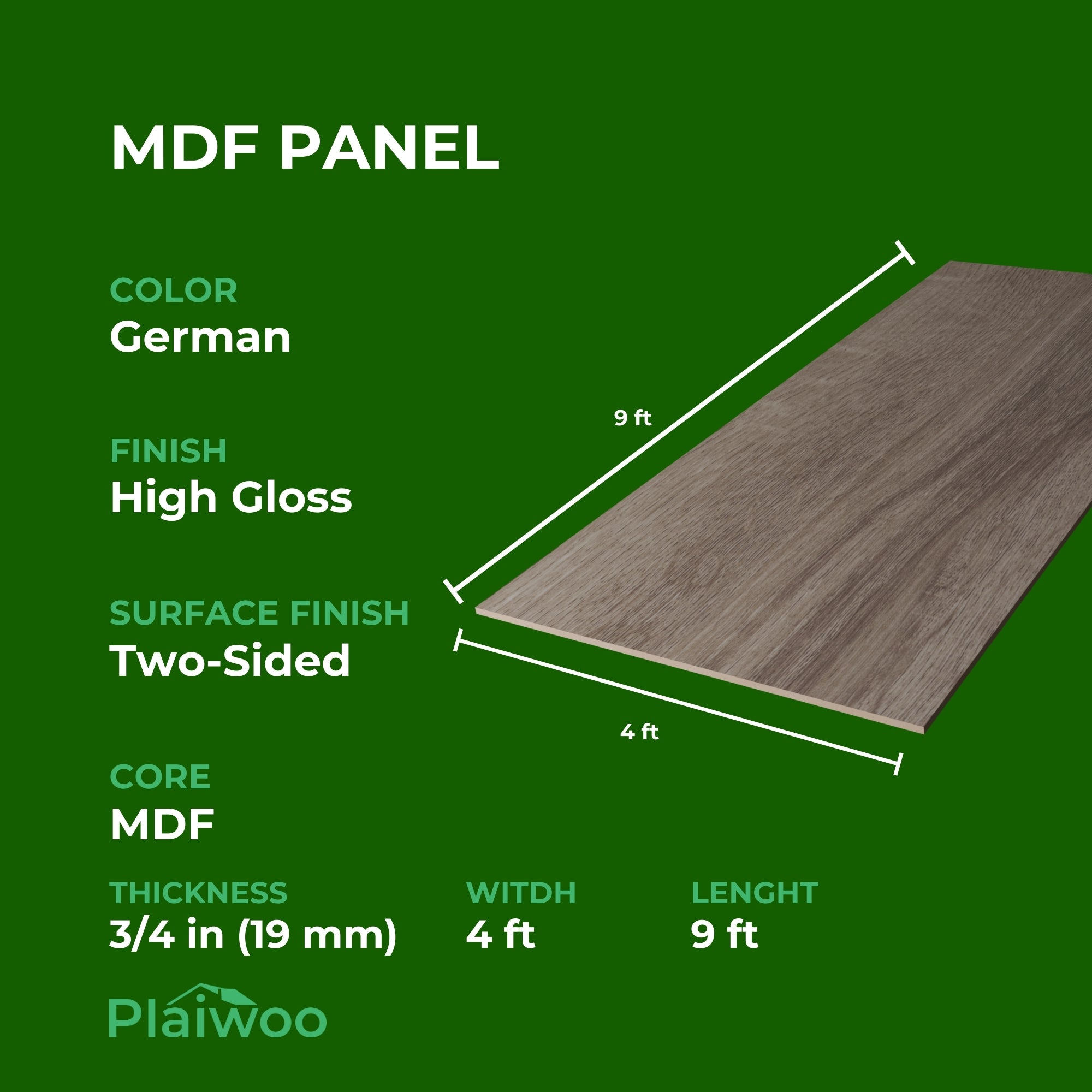 Arkopa German HG MDF Panel Two-Sided (19mm) 3/4 in x 4 ft x 9 ft