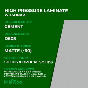 D503 Wilsonart Cement (-60) Matte (-60) HPL 4 ft x 8 ft Laminate Sheets Specifications - Plaiwoo