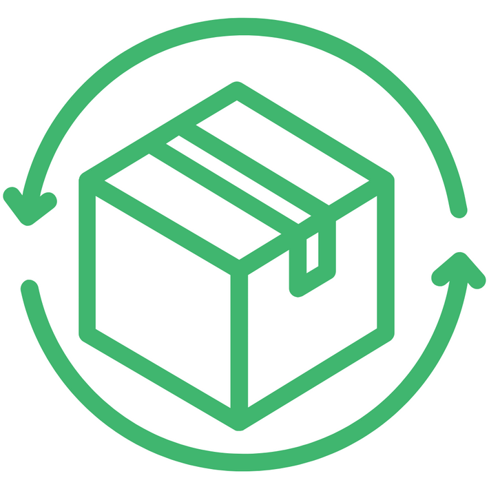 Icon of a box with return lines in Plaiwoo green