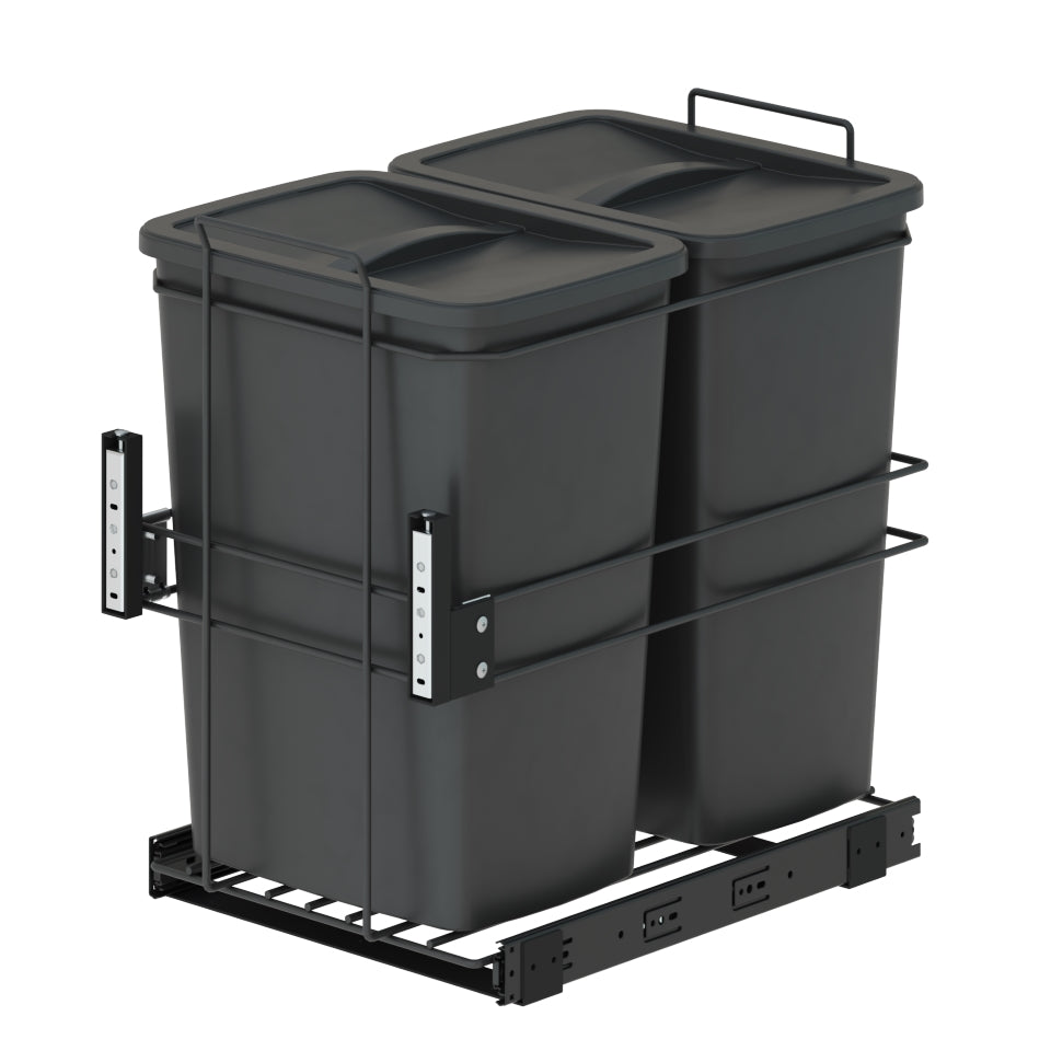 Starax Sliding Soft Close Double Waste Bin (35+35lt) with Door Attachment - Anthracite (14 1/8 in x 21 5/8 in x 20 5/8 in)