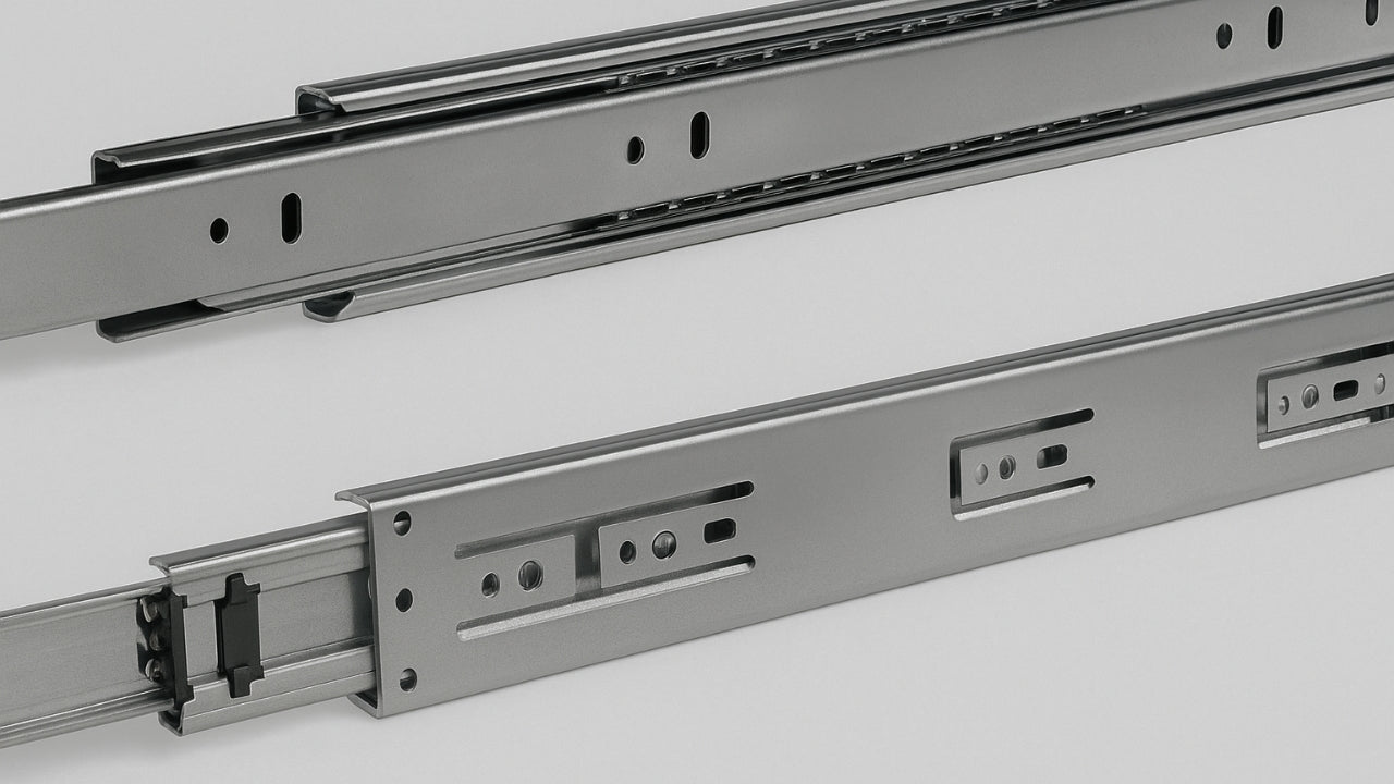 Häfele drawer slide hardware in stainless steel, full-extension design