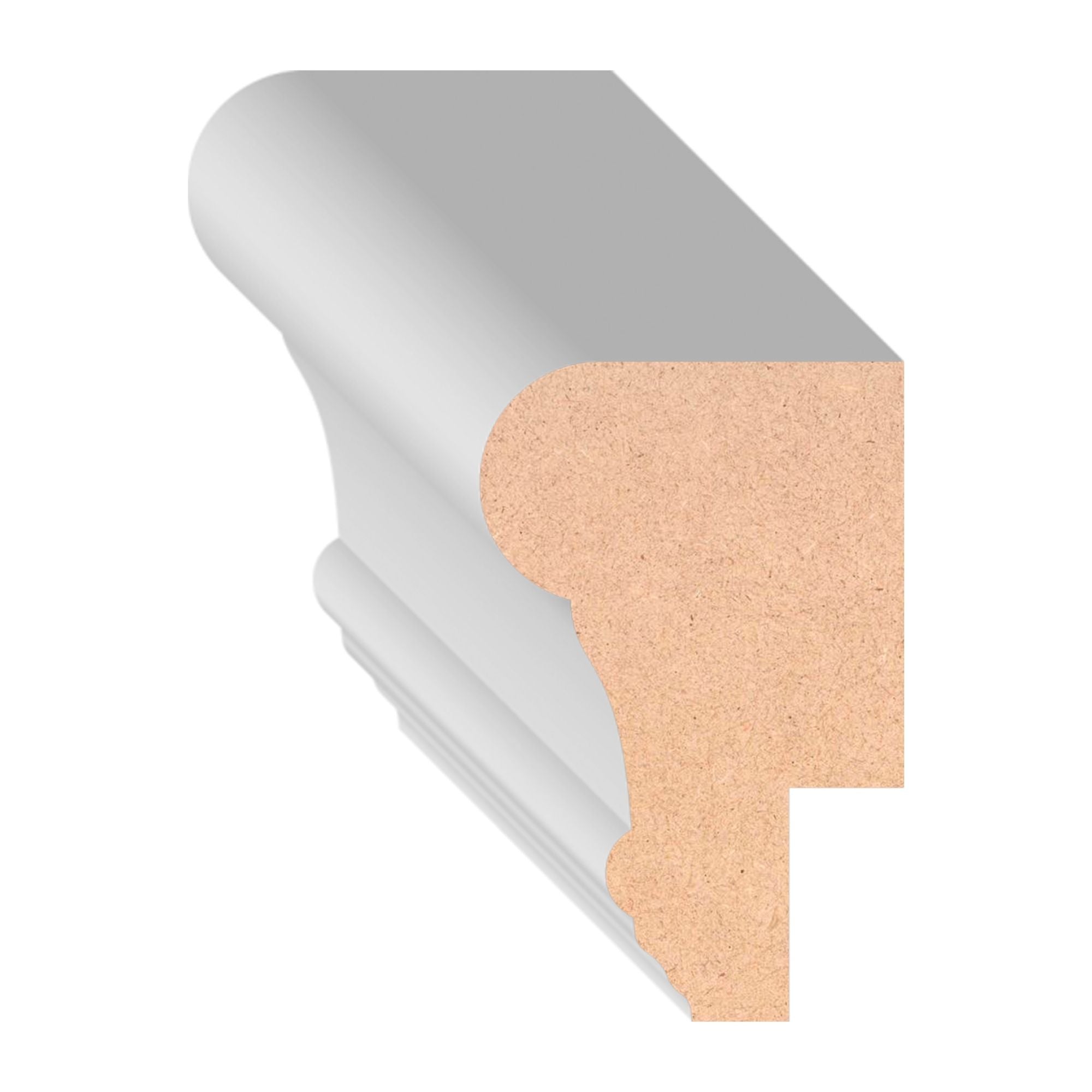 1-1/8 in x 1-3/4 in x 8 ft M0291E Primed White MDF-UL Wainscot/Plycap -  Moulding, durable composite construction with a smooth primed white finish for easy painting and installation.