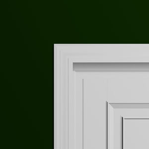 View of a room featuring the M0366W Primed White Pine Wood Casing Moulding installed, measuring 11/16 in x 2-1/4 in x 102 in, highlighting an elegant and clean finish, ideal for enhancing the aesthetics of any space.