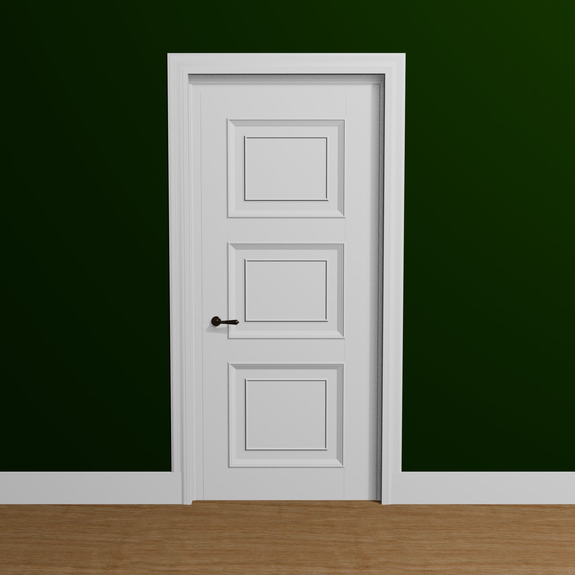 View of a room featuring the M0366W Primed White Pine Wood Casing Moulding installed, measuring 11/16 in x 2-1/4 in x 102 in, highlighting an elegant and clean finish, ideal for enhancing the aesthetics of any space.