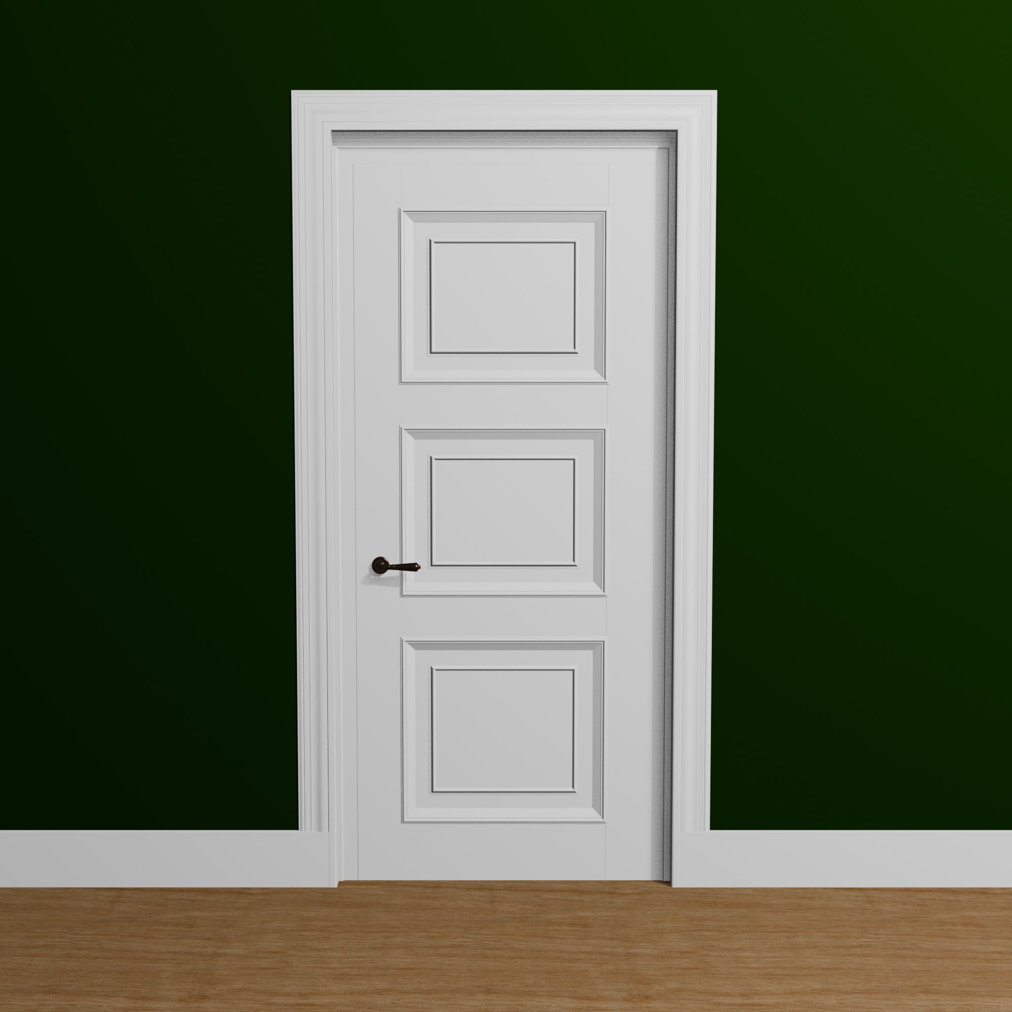 View of a room featuring the M0361G Primed White Pine Wood Casing Moulding installed, measuring 11/16 in x 3-1/4 in x 17 ft, highlighting an elegant and clean finish, ideal for enhancing the aesthetics of any space.