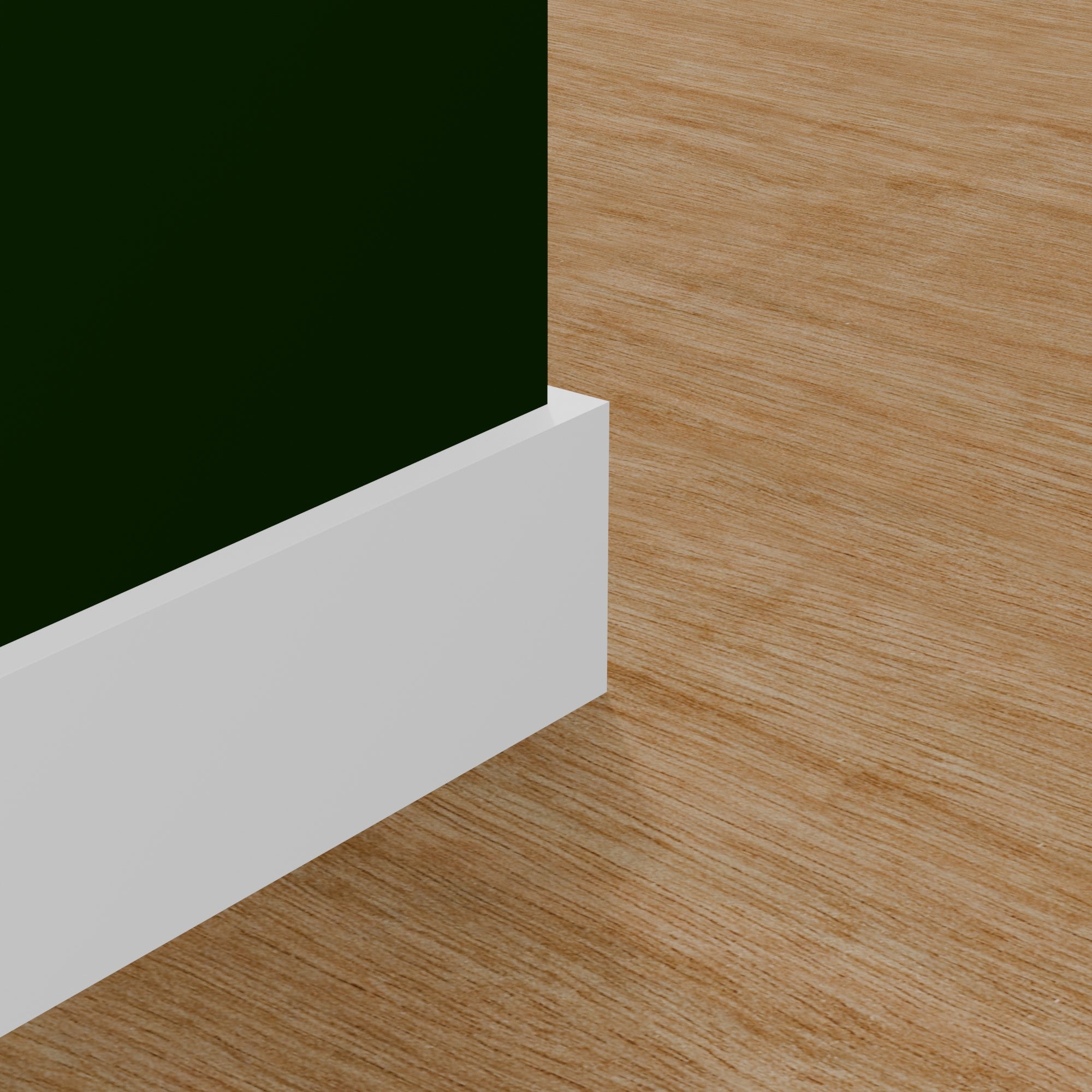View of a room featuring the L1X6A Primed White MDF Finished Boards Moulding installed, measuring 11/16 in x 5-1/2 in x 16 ft, highlighting an elegant and clean finish, ideal for enhancing the aesthetics of any space.