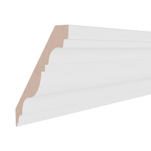 11/16 in x 6-1/4 in x 16 ft M9726E Primed White MDF-UL Crown -  Moulding, durable composite construction with a smooth primed white finish for easy painting and installation.