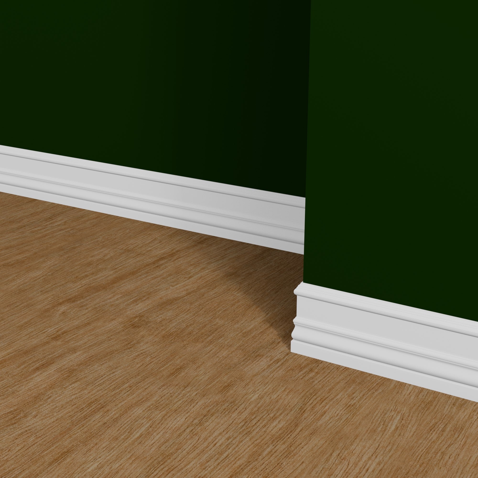 View of a room featuring the M9253 Primed White MDF Baseboard Moulding installed, measuring 11/16 in x 6-3/4 in x 16 ft, highlighting an elegant and clean finish, ideal for enhancing the aesthetics of any space.View of a room featuring the M9253 Primed White MDF Baseboard Moulding installed, measuring 11/16 in x 6-3/4 in x 16 ft, highlighting an elegant and clean finish, ideal for enhancing the aesthetics of any space.