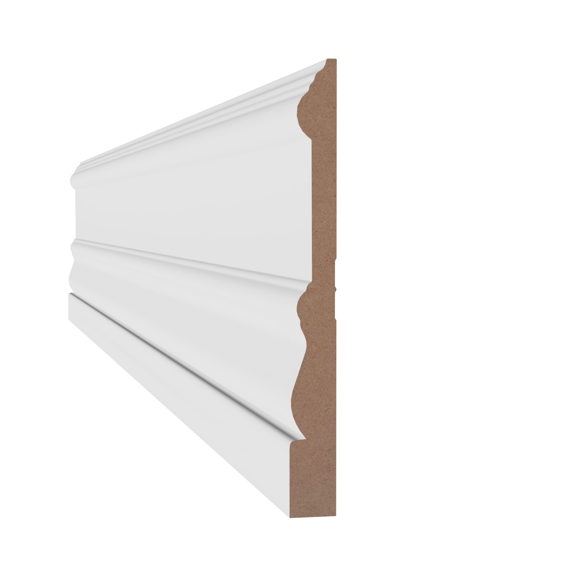 11/16 in x 6-3/4 in x 16 ft M9253 Primed White MDF Baseboard -  Moulding - high-quality decorative trim for doors, windows, and interior finishing.
