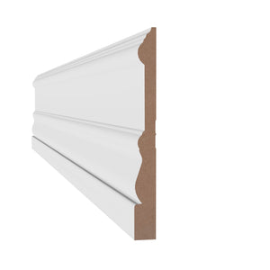 11/16 in x 6-3/4 in x 16 ft M9253 Primed White MDF Baseboard -  Moulding - high-quality decorative trim for doors, windows, and interior finishing.