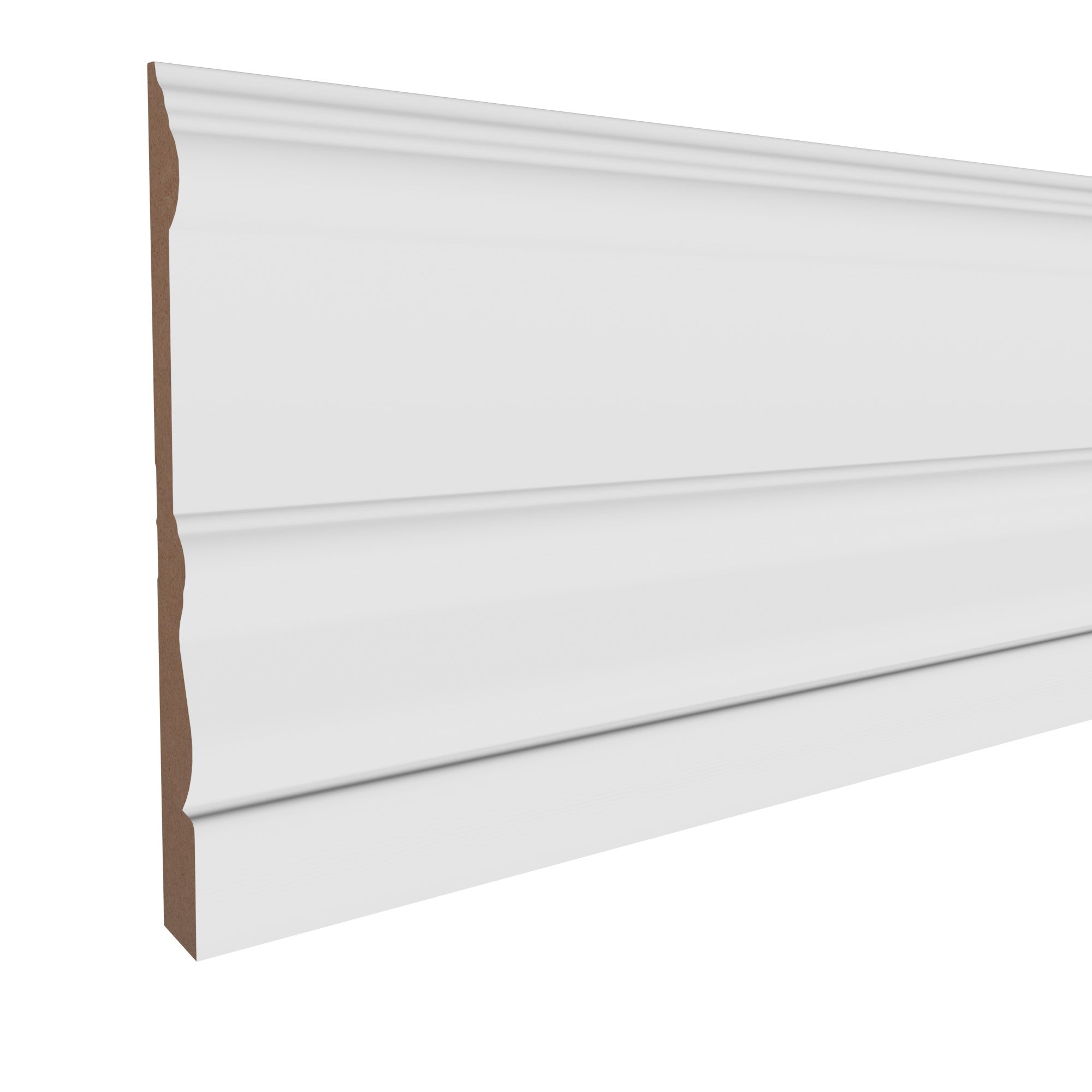 11/16 in x 6-3/4 in x 16 ft M9253 Primed White MDF Baseboard -  Moulding, durable composite construction with a smooth primed white finish for easy painting and installation.