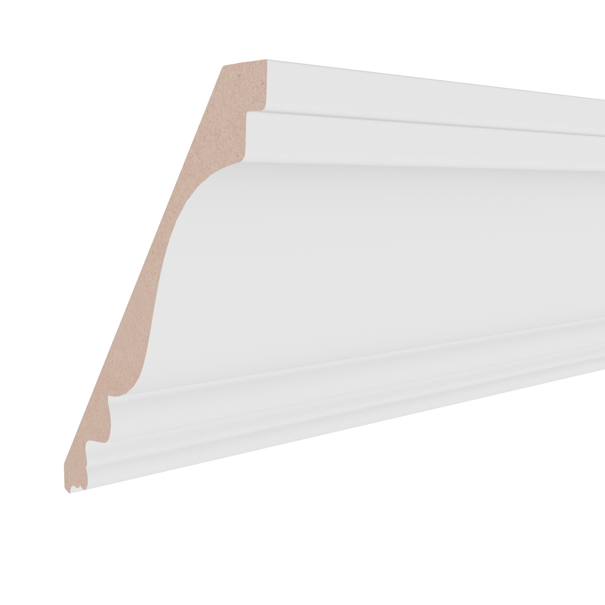 11/16 in x 6-3/4 in x 16 ft M9712H Primed White MDF-UL Crown -  Moulding, durable composite construction with a smooth primed white finish for easy painting and installation.