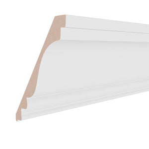 11/16 in x 6-3/4 in x 16 ft M9712H Primed White MDF-UL Crown -  Moulding, durable composite construction with a smooth primed white finish for easy painting and installation.