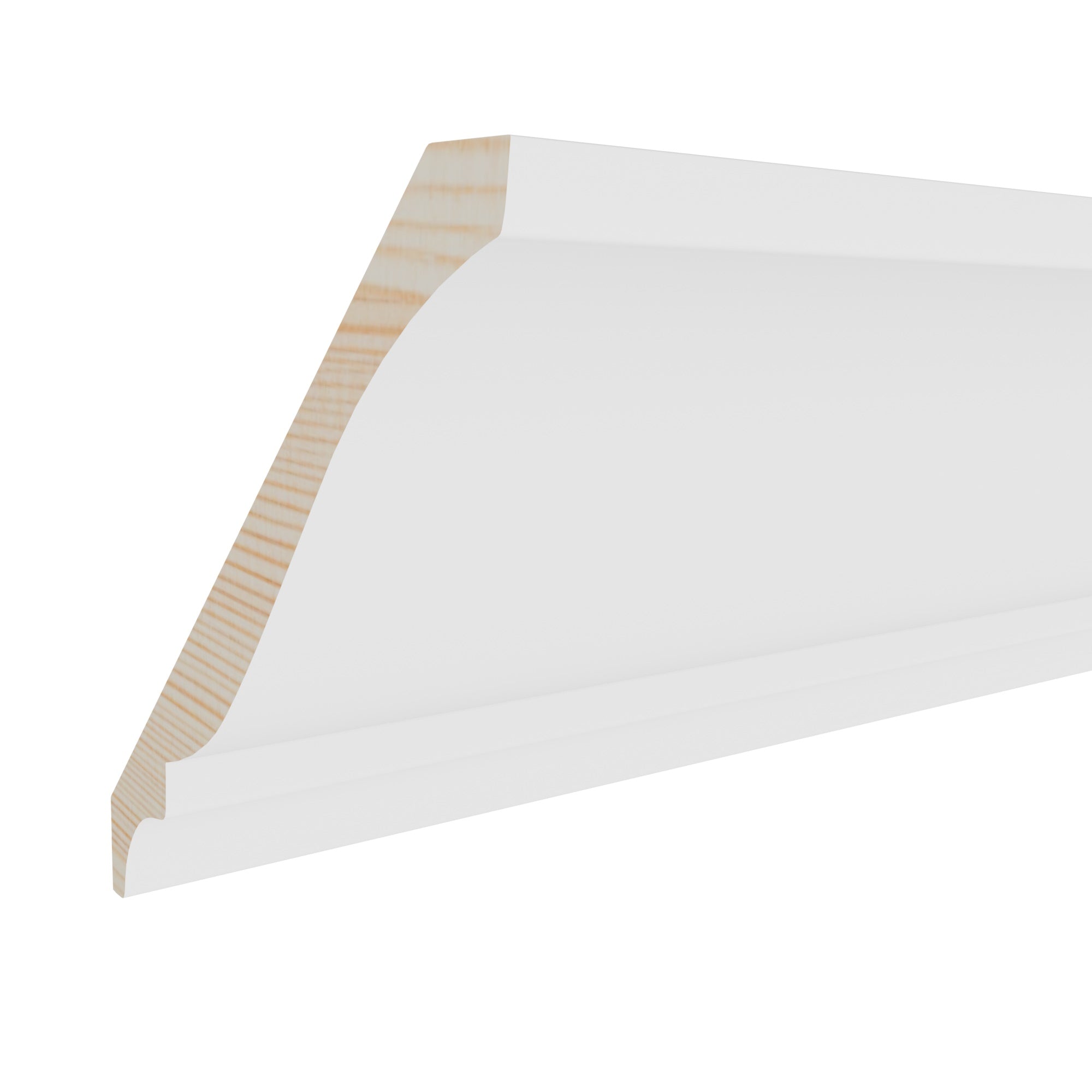 11/16 in x 7-1/4 in x 16 ft M4009F Primed White Pine Wood Crown -  Moulding, durable composite construction with a smooth primed white finish for easy painting and installation.
