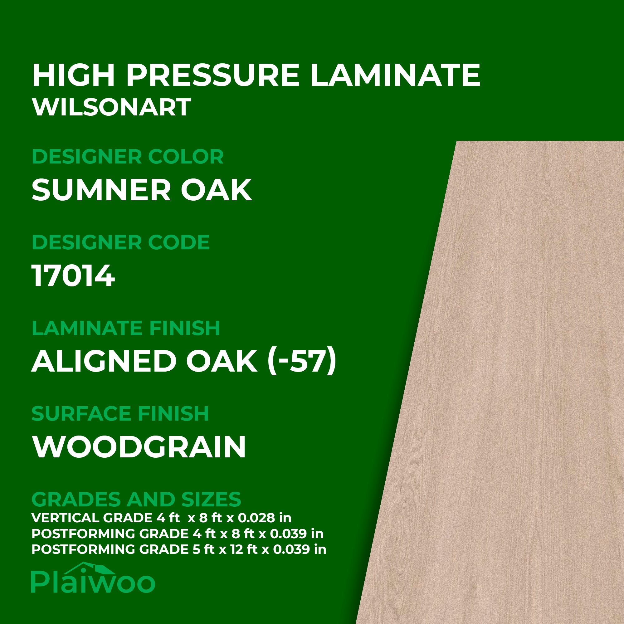 17014 Wilsonart Sumner Oak (-57) Aligned Oak (-57) HPL 4 ft x 8 ft Laminate Sheets Specifications - Plaiwoo