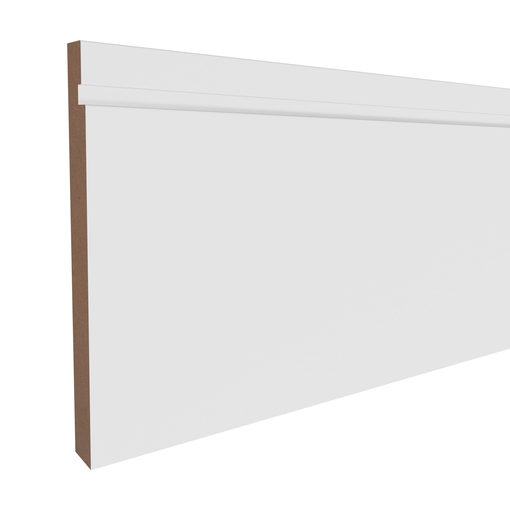 19/32 in x 7-1/4 in x 16 ft MM618C Primed White MDF Baseboard -  Moulding, durable composite construction with a smooth primed white finish for easy painting and installation.
